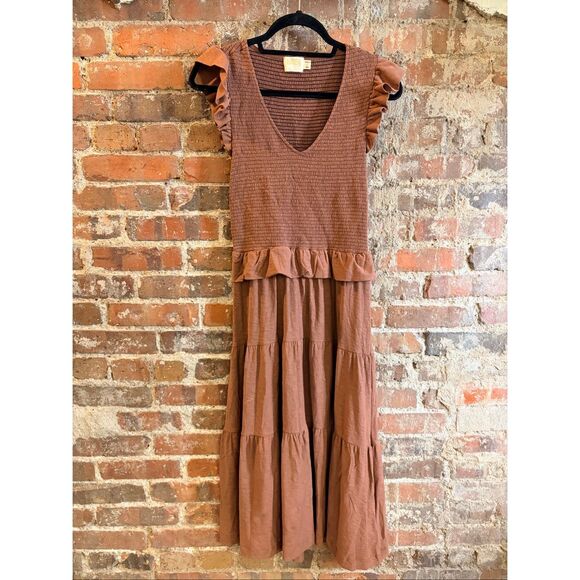 NATION • Brown FABIEN Fused Ruffle Dress • Ladies Size S - Picture 1 of 8